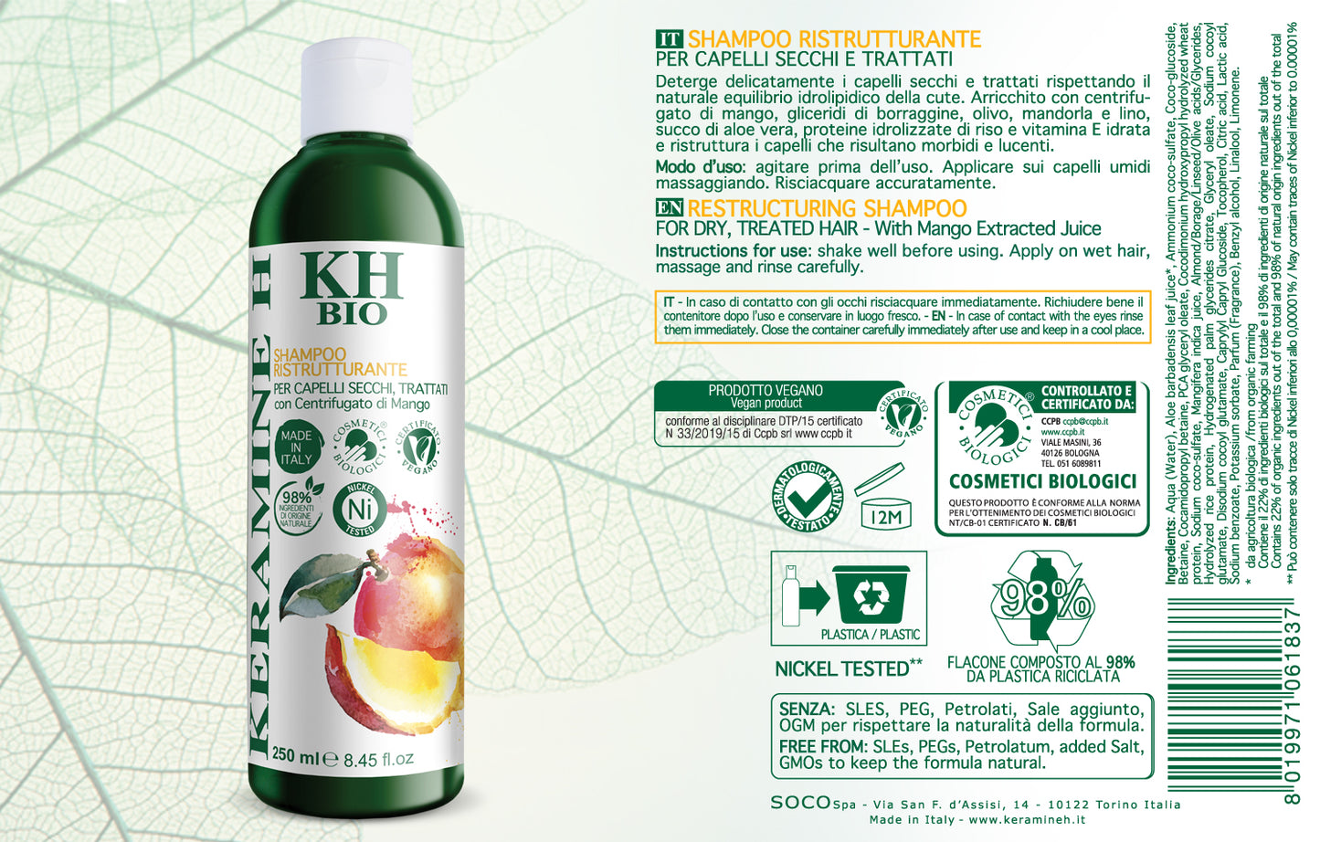 Shampoo Ristrutturante Bio Keramine-H (Linea Bio)