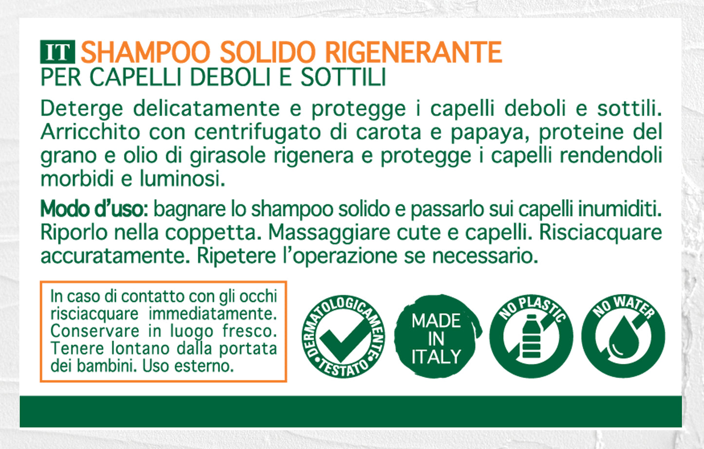 Shampoo Solido Rigenerante Bio Keramine-H (Linea Bio)