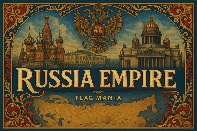 🏰 **Celebrate the History of the Russian Empire – A Legacy of Power and Culture!** ⚜️🌍
From its vast territories spanning Europe and Asia to its rich traditions in art, architecture, and politics, the **Russian Empire** shaped centuries of history with strength and grandeur. Whether you admire the imperial palaces, the tales of the tsars, or the cultural achievements, honor this remarkable legacy with pride!. Aggiungi la scritta RUSSIA EMPIRE e Flag Mania più piccola