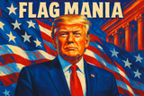 crea un immagine dai colori vivaci di DONALD TRUMP - Aggiungi la scritta FLAG MANIA