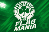 crea un immagine in 3:2 sul PANATHINAIKOS. Inserisci il logo della squadra  e aggiungi la scritta FLAG MANIA 