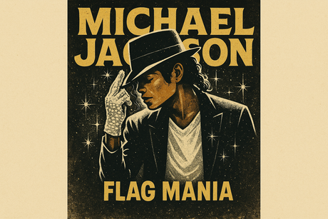 Crea un immagine vera di MICHAEL JACKSON aggiungendo la scritta del nome. Aggiungi più piccola la scritta FLAG MANIA