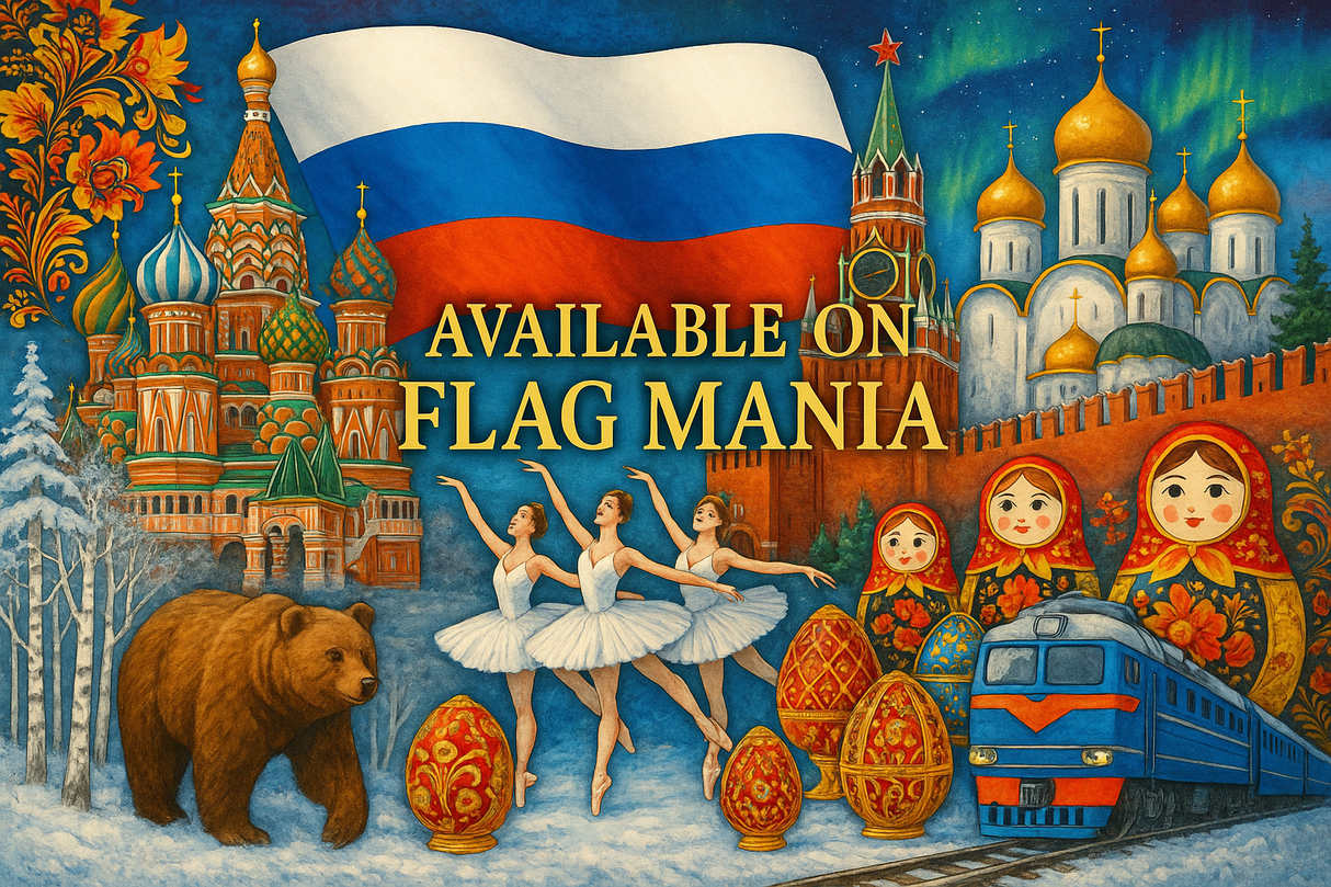 crea un mix di immagini che celebri la RUSSIA e la sua storia. Inserisci la bandiera e altre immagini e scrivi available on FLAG MANIA
