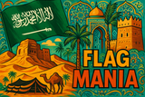 crea un mix di immagini dai colori vivaci che esalti ARABIA SAUDITA e la sua storia. Inserisci la bandiera e altre immagini e aggiungi la scritta FLAG MANIA