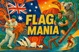crea un mix di immagini dai colori vivaci che esalti AUSTRALIA con le sue tradizioni, storia, eroi sportivi. Inserisci la bandiera e altre immagini e aggiungi la scritta FLAG MANIA