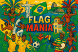 crea un mix di immagini dai colori vivaci che esalti BRASILE con le sue tradizioni, storia, eroi sportivi Inserisci la bandiera e aggiungi la scritta FLAG MANIA