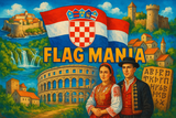 crea un mix di immagini dai colori vivaci che esalti CROAZIA e la sua storia. Inserisci la bandiera e altre immagini e aggiungi la scritta FLAG MANIA