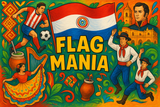 crea un mix di immagini dai colori vivaci che esalti la nazione PARAGUAY con le sue tradizioni, storia, eroi sportivi. Inserisci la bandiera e aggiungi la scritta FLAG MANIA
