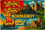 crea un mix di immagini dai colori vivaci che esalti NORMANDIA e la sua storia. Inserisci la bandiera e altre immagini e aggiungi la scritta FLAG MANIA