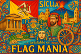 crea un mix di immagini dai colori vivaci che esalti SICILIA e la sua storia. Inserisci la bandiera e altre immagini e scrivi available on FLAG MANIA
