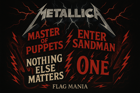 Crea un mix di immagini dei METALLICA aggiungendo la scritta del nome e qualche hit... sii bravissimo!! . Aggiungi più piccola la scritta FLAG MANIA