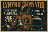 Crea un mix di immagini vere del gruppo rock degli LYNYRD SKYNYRD  aggiungendo la scritta del nome e qualche hit. Aggiungi più piccola la scritta FLAG MANIA