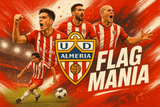 crea una bella immagine che esalta ALMERIA calcio. Inserisci il logo della squadra, immagini di leggende del club, e aggiungi la scritta FLAG MANIA