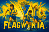 crea una bella immagine che esalta CADIZ calcio. Inserisci il logo della squadra, immagini di leggende del club, e aggiungi la scritta FLAG MANIA