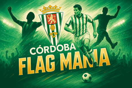 crea una bella immagine che esalta CORDOBA calcio. Inserisci il logo della squadra, immagini di leggende del club, e aggiungi la scritta FLAG MANIA