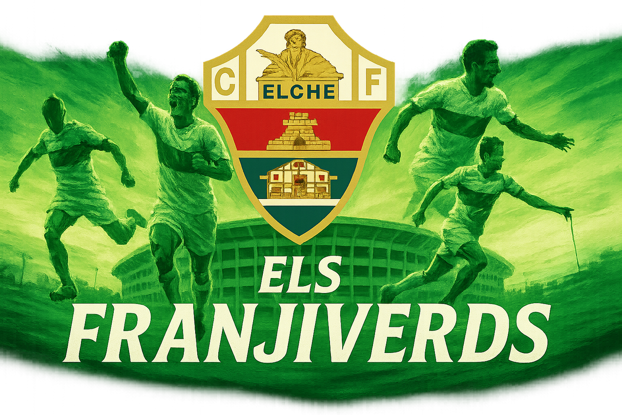 crea una bella immagine che esalta ELCHE calcio. Inserisci il logo della squadra, immagini di leggende del club, e aggiungi la scritta FLAG MANIA