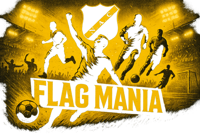 crea una bella immagine che esalta NAC BREDA calcio. Inserisci il logo della squadra, immagini di leggende del club, e aggiungi la scritta FLAG MANIA