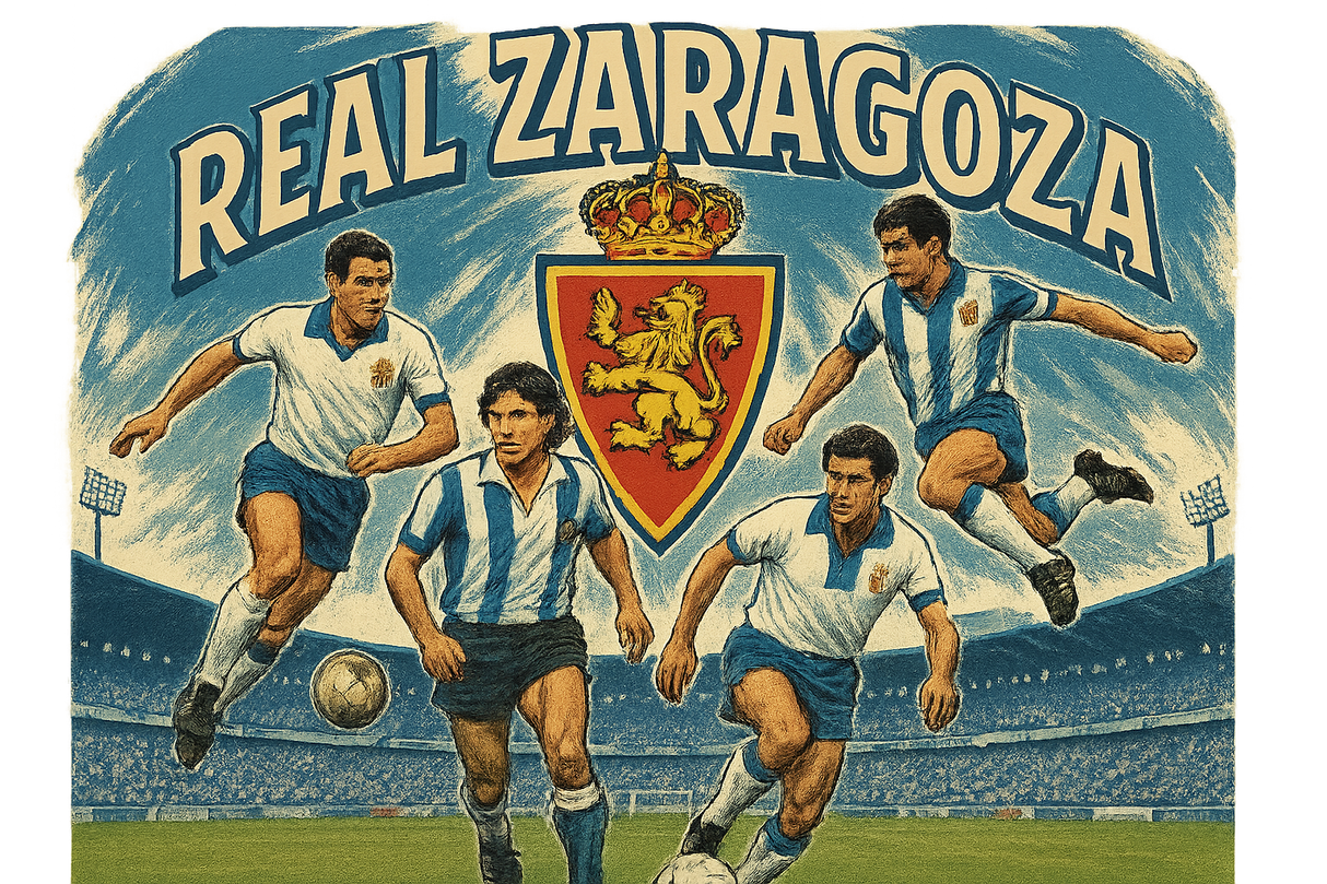 crea una bella immagine che esalta REAL ZARAGOZA calcio. Inserisci il logo della squadra, immagini di leggende del club, e aggiungi la scritta
