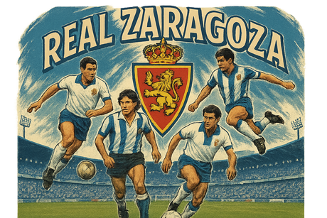 crea una bella immagine che esalta REAL ZARAGOZA calcio. Inserisci il logo della squadra, immagini di leggende del club, e aggiungi la scritta
