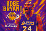 crea una bella immagine dai colori brillanti di KOBE BRYANT scrivendone il nome. Inserisci lo stemma delle squadre dove ha giocato e scrivi più piccolo available on FLAG MANIA